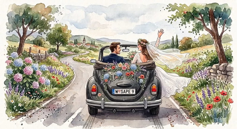 Käfer Cabrio-Hochzeit